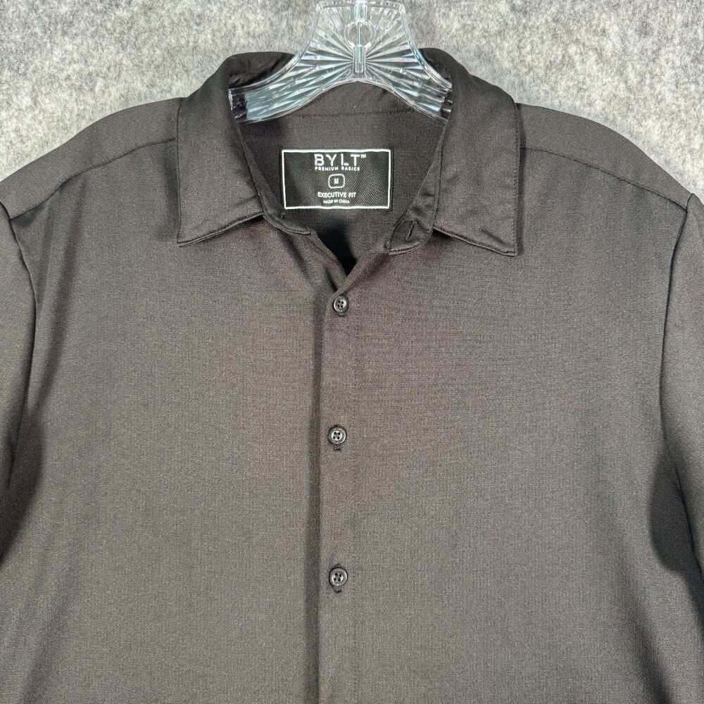 Bylt Shirt Mens M Black Executive Fit Short Sleeve Button Down Casual Office